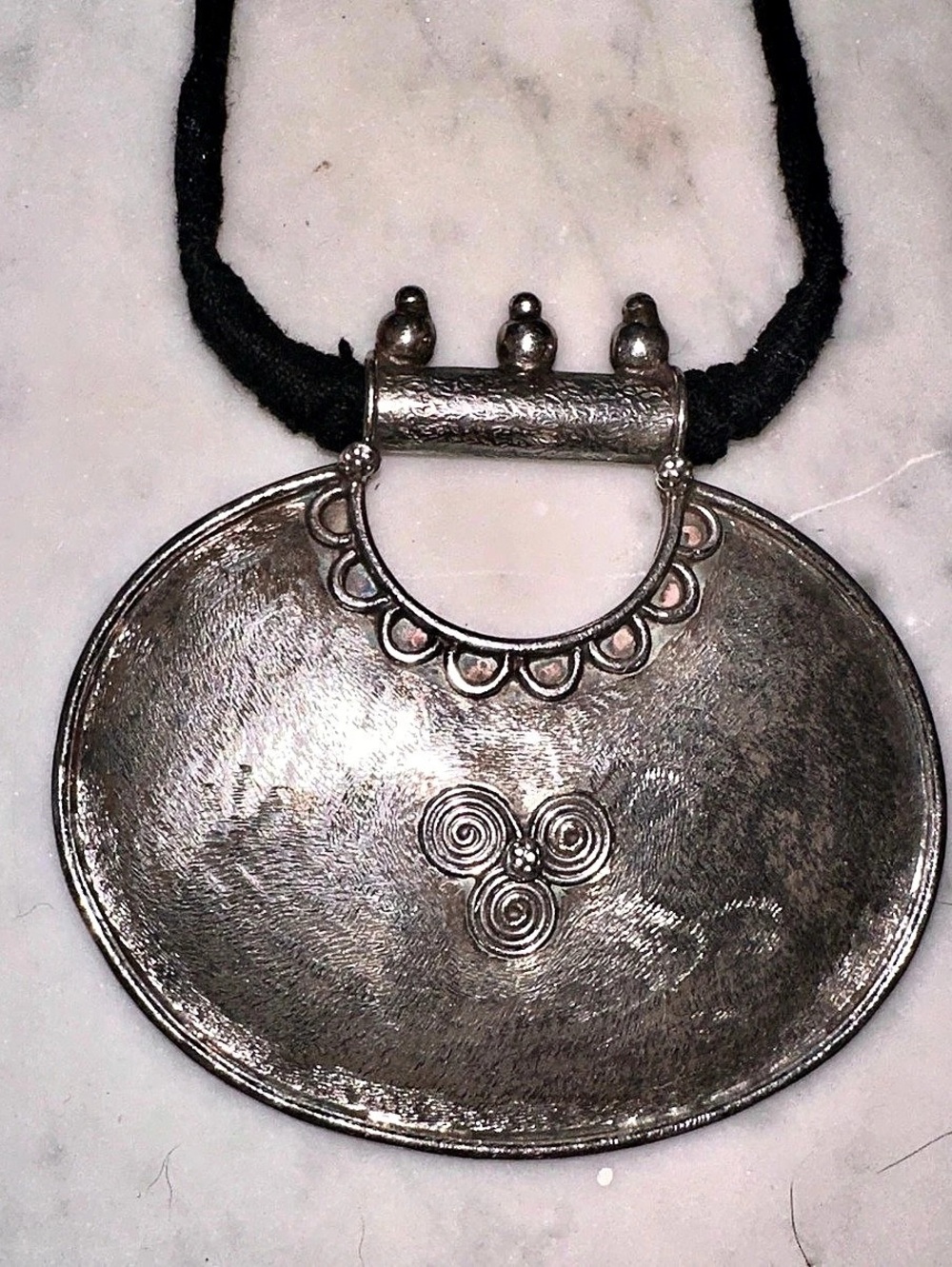 .925 Silver Clasp & Tribal Pendant Necklace on Black Cord